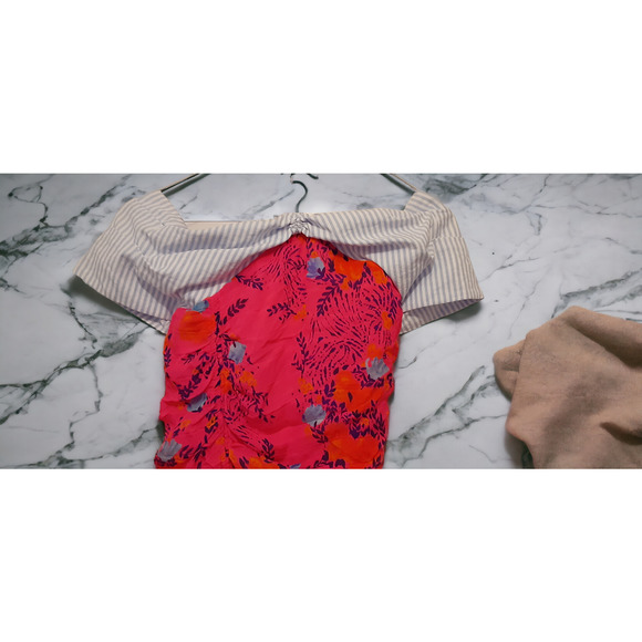 NWT Tanya Taylor Falling Floral Ruched Virginia Dress Bright Pink 0 MSRP $595 - Picture 7 of 8